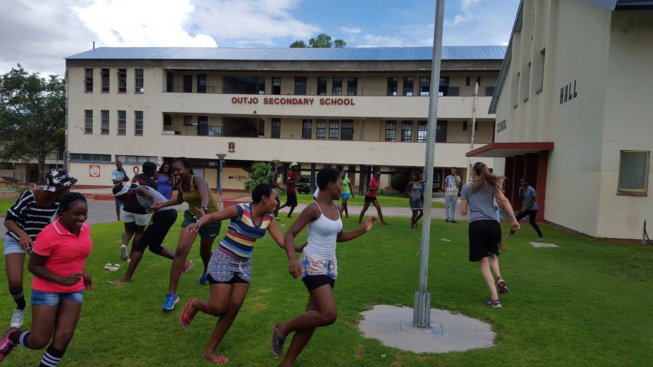 Christine chasing students for fun