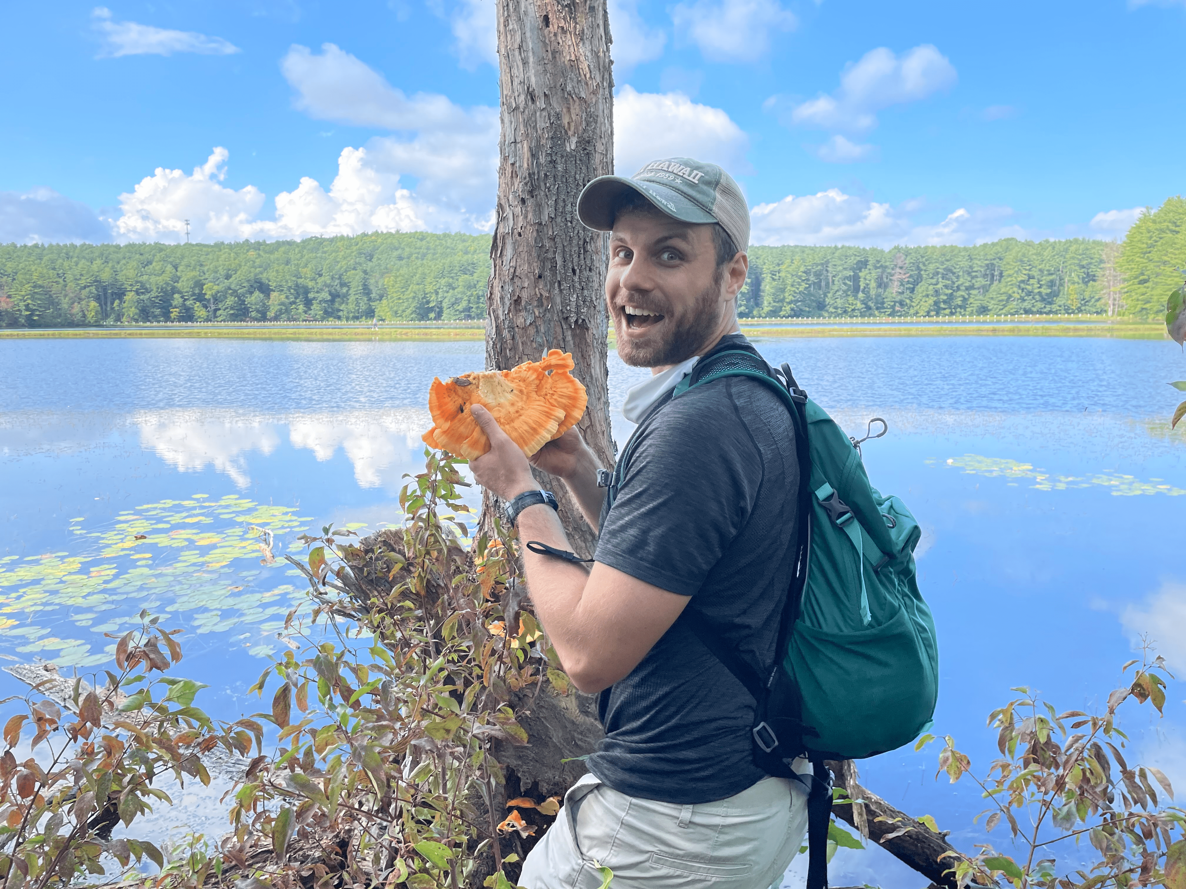 Me holding chicken of the woods mushroom