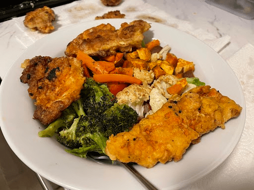 Fried chicken of the woods meal